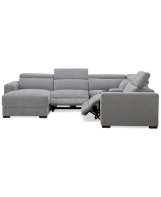 Nevio 5-Pc. Fabric Power Headrest Sectional and Chaise with 2 Power Motion Chairs