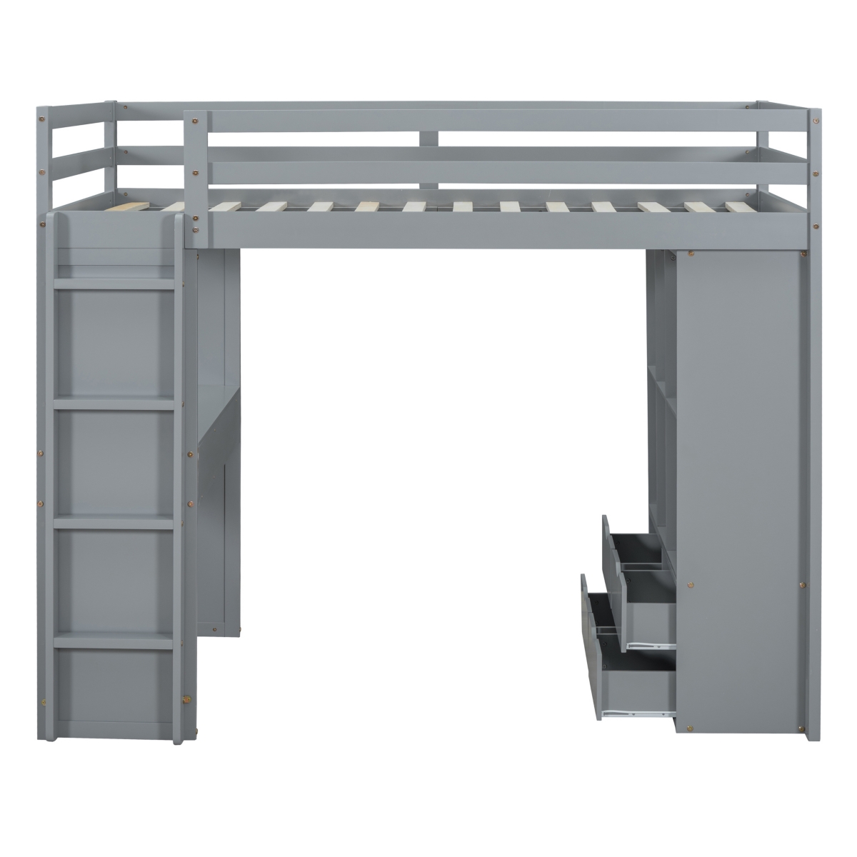 Simplie Fun Twin Loft Bed With Large Shelves, Writing Desk And Led Light, White