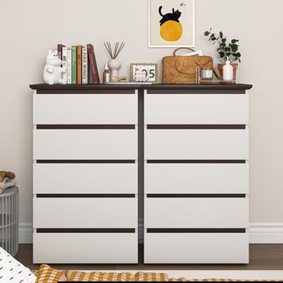 Streamdale 5 Drawer Tall White Dresser - Mid Century Modern Style