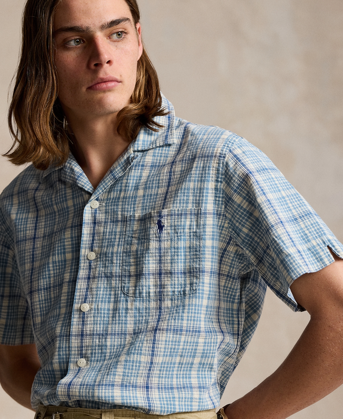 Polo Ralph Lauren Men's Classic-Fit Plaid Linen-Blend Camp Shirt