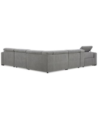 Nevio 6-Pc. Fabric Power Headrest Sectional with Chaise & Console and 1 Power Motion Chair