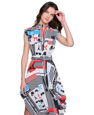 KARL LAGERFELD PARIS - Women's Printed Handkerchief-Hem Dress