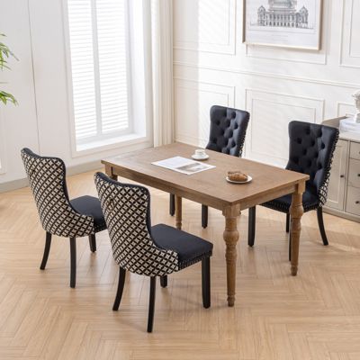 Contemporary Velvet Dining Chairs Set, Black & Patterned
