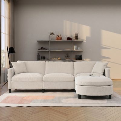 Sectional Sofa Couch with Ottoman, Removable Cushions