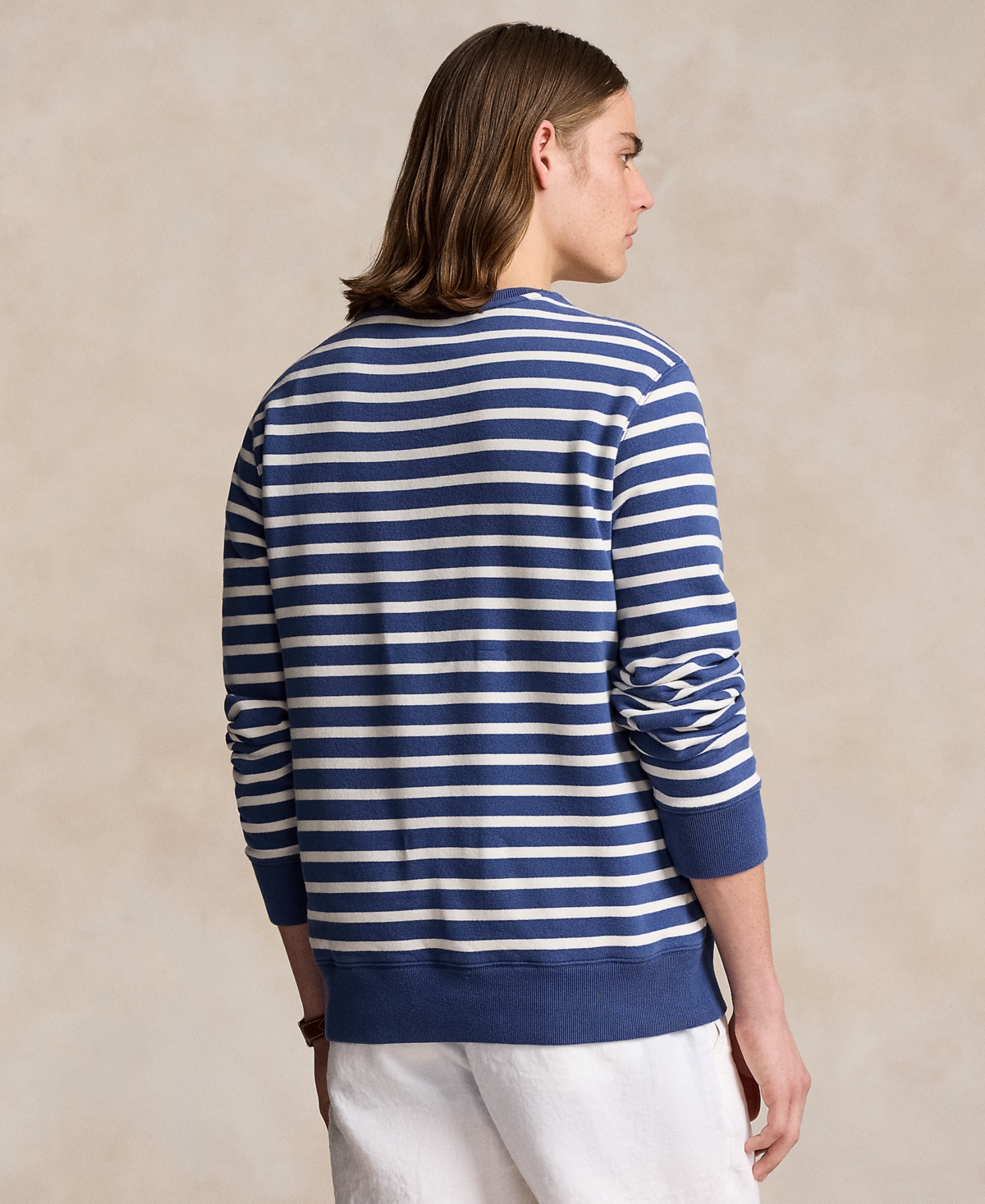 Polo Ralph Lauren Men's Polo Bear Striped Fleece Sweatshirt -Deck Wht Hmgy Bear