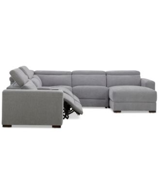 Nevio 6-Pc. Fabric Power Headrest Sectional with Chaise & Console and 2 Power Motion Chairs