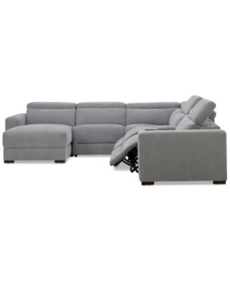 Nevio 6-Pc. Fabric Power Headrest Sectional with Chaise & Console and 2 Power Motion Chairs
