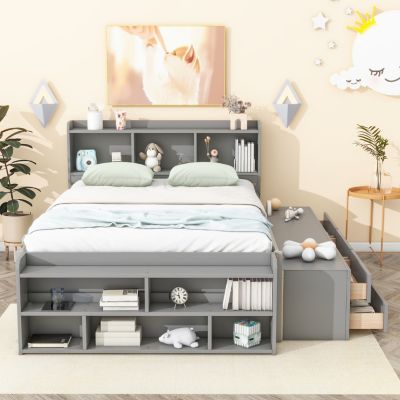 Streamdale Full Bed with Headboard Bookcase, Storage Drawers & End Case