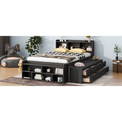 Streamdale Espresso Full Bed with Headboard Storage