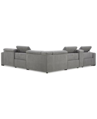 Nevio 6-Pc. Fabric Power Headrest Sectional with Chaise & Console and 3 Power Motion Chairs