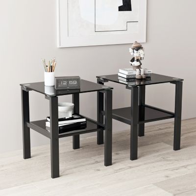 Streamdale Black Glass 2-Layer Tea Table Set