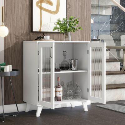 1 Count Wooden Modern Bathroom Cabinet with Glass Doors and Adjustable Shelf