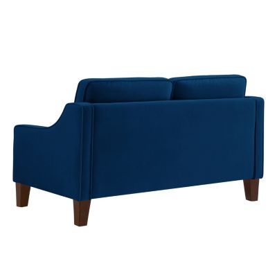 Upholstered Velvet Loveseat Sofa with Wooden Legs, Navy
