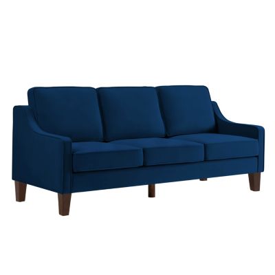 Velvet Upholstered 3-Seater Sofa with Wood Legs