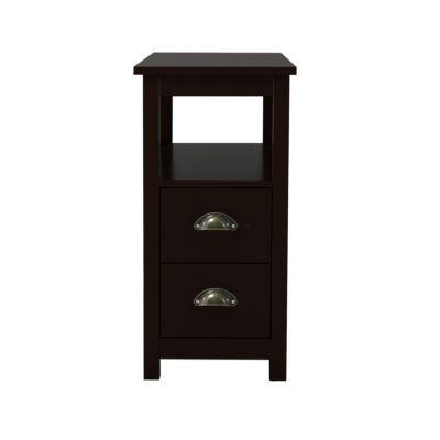 Streamdale End Table Narrow Nightstand With Two Drawers And Open Shelf-Brown