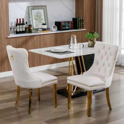 Set of 2 Contemporary Velvet Beige Dining Chairs