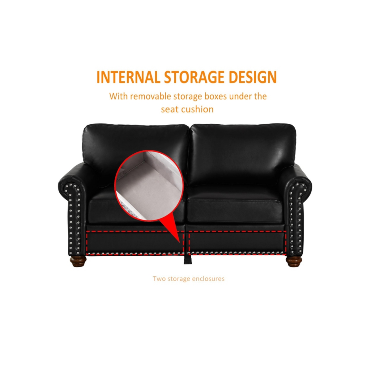 Streamdale Furniture Living Room Sofa With Storage Sofa 2+3 SectionalFaux Leather - Black