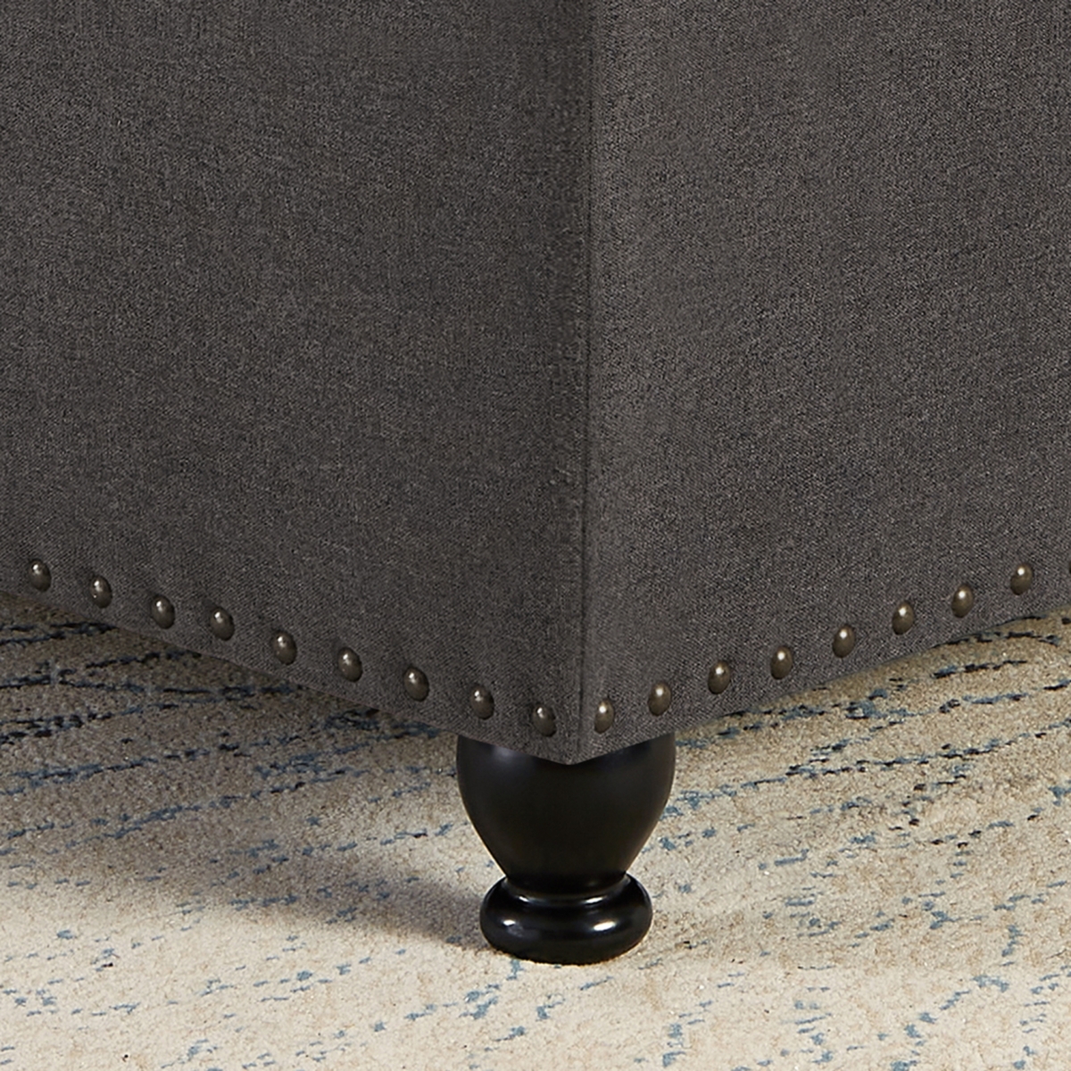 Streamdale Furniture Dark Grey Square Ottoman with Storage, Button Tufted & Nail Trim for Living Room