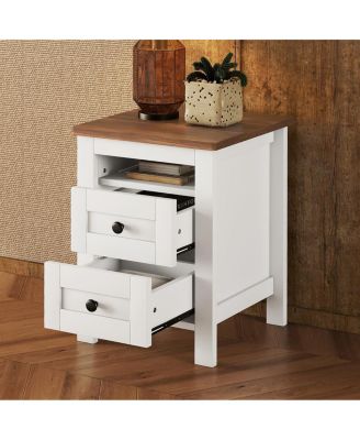 Farmhouse Wooden Nightstand with Storage, White+Brown