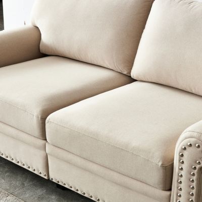 Streamdale Linen Fabric Upholstery With Storage Loveseat (Beige)