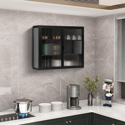 27.56" Glass Doors Modern Two-Door Wall Cabinet