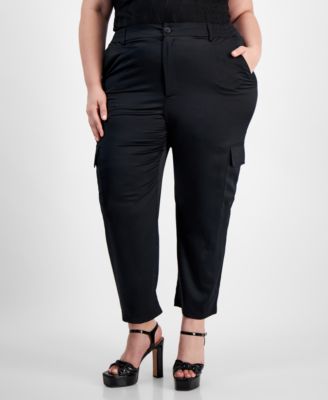 Bar III - Trendy Plus Size Wash Satin Cropped Cargo Pants