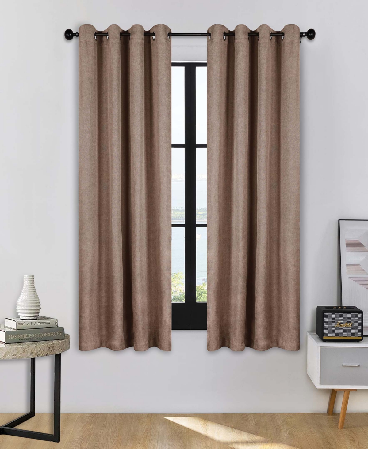 Superior Linen-Inspired Classic Room Darkening Modern Fade Resistant -Piece Curtain Set with Grommet Header Top