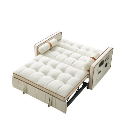 55 Inches Fabric Side Pockets Pull-Out Sofa Bed