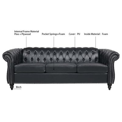 Streamdale 84.65" PU Rolled Arm Chesterfield Three Seater Sofa