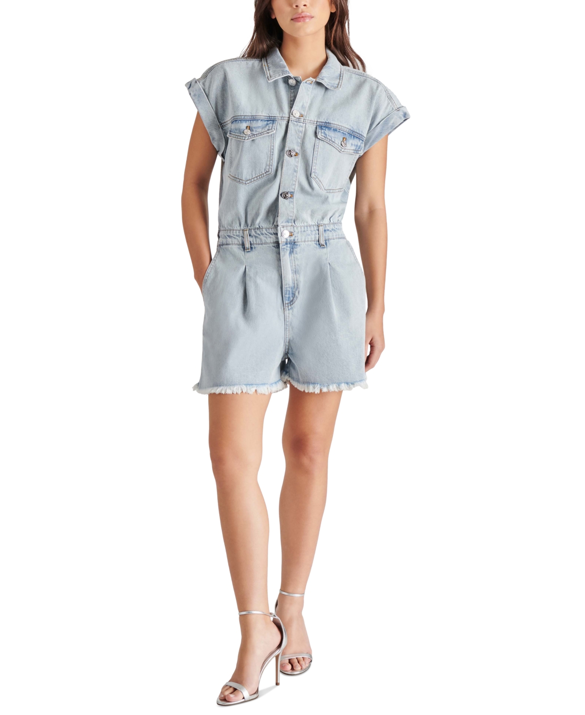 Steve Madden Calliope Denim Romper In Stone Wash