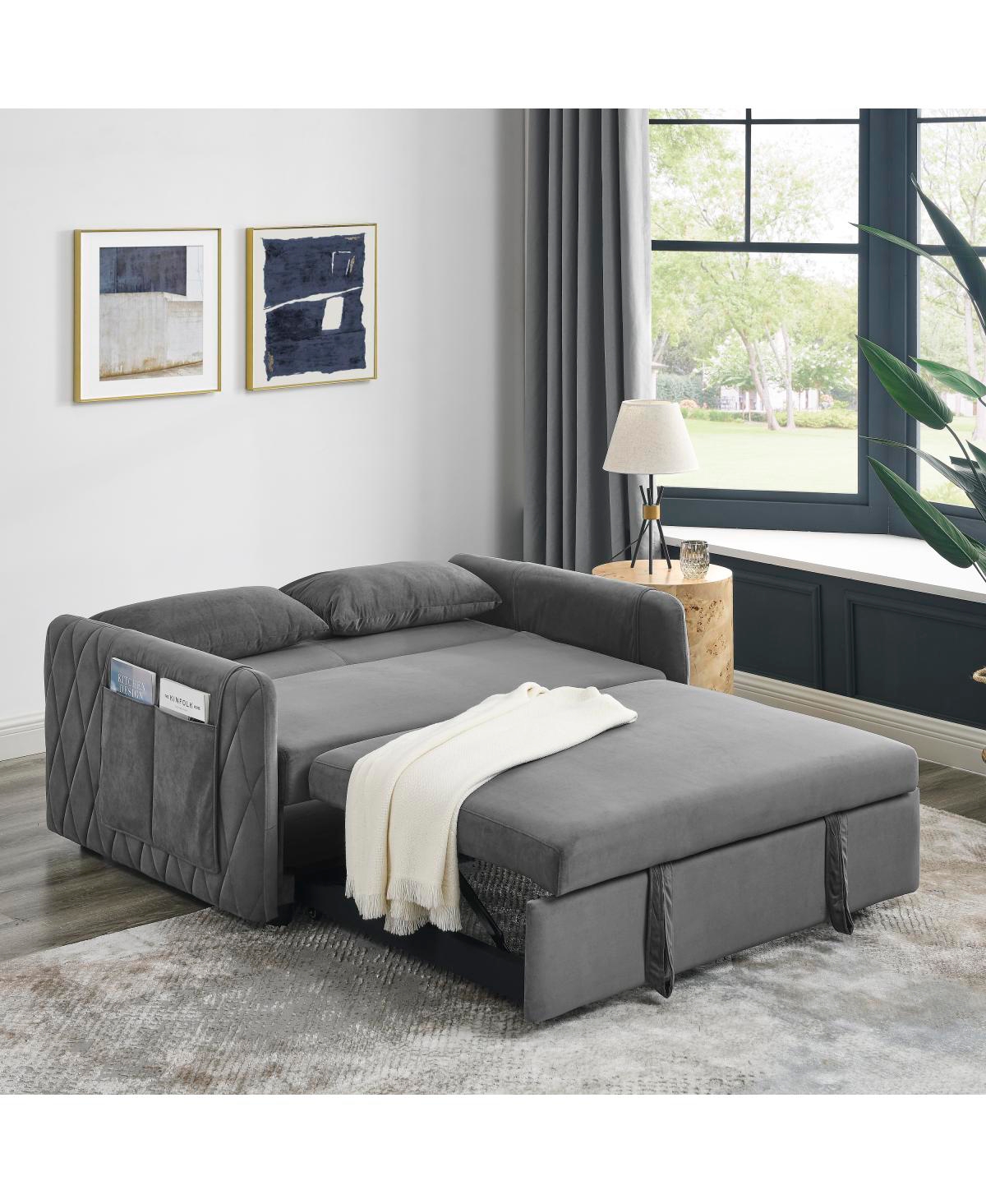 Streamdale Furniture 55" Modern Convertible Sofa Bed With 2 Detachable Arm Pockets, Velvet Loveseat Sofa With Pull Out