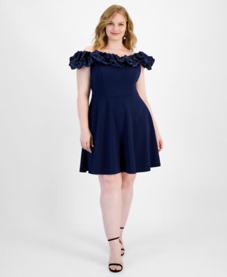 B Darlin - Trendy Plus Size Ruffled Off-The-Shoulder Dress