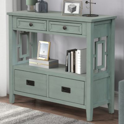 Farmhouse Console Table with Drawers & Shelf