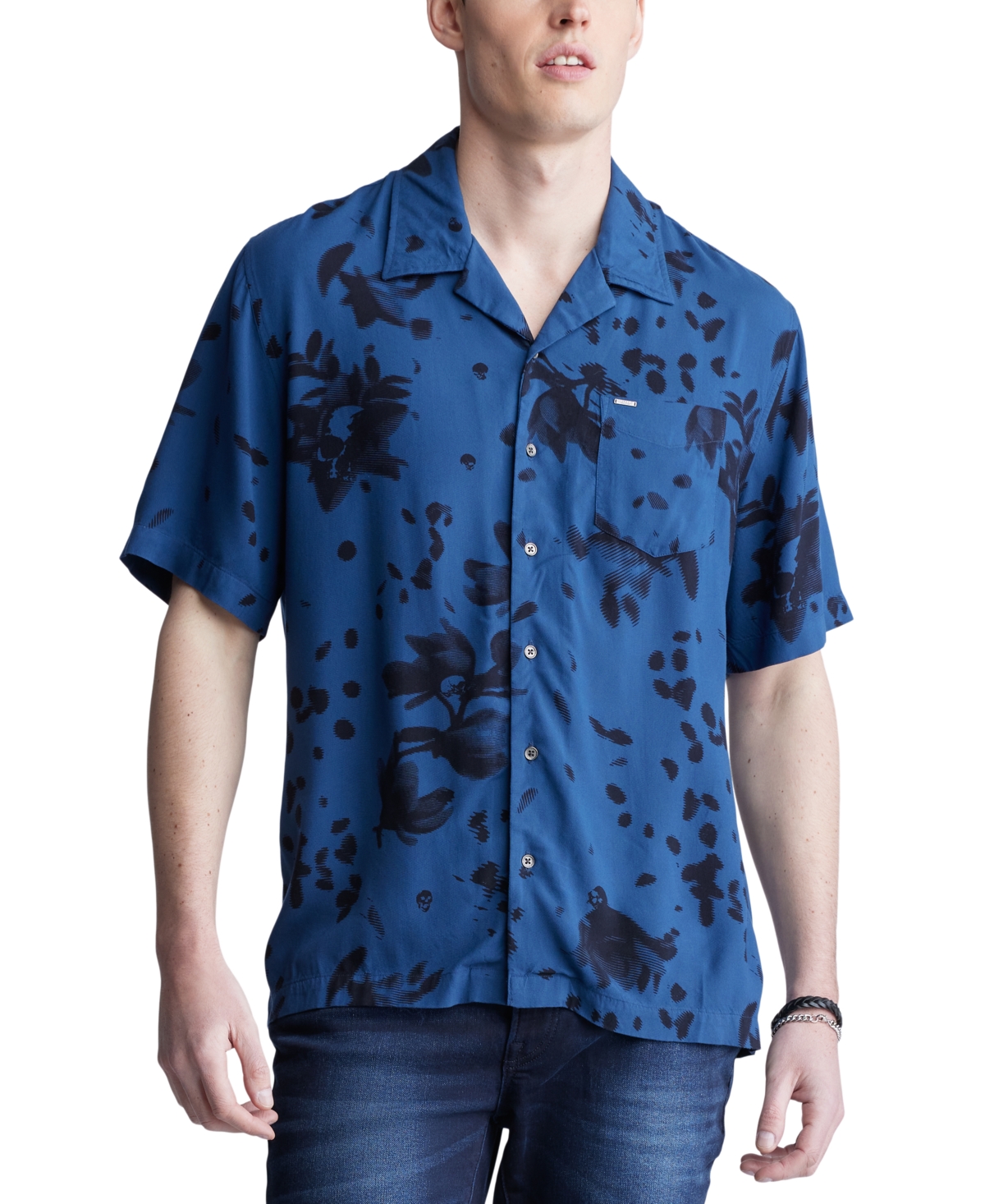 Men's Sinzo Printed Short Sleeve Button-Front Camp Shirt - True Blue