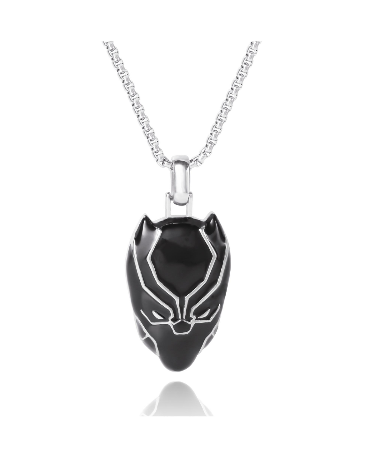 Men's Black Panther Black Enamel and Stainless Steel Pendant Necklace, 22'' Box Chain - Silver tone, black