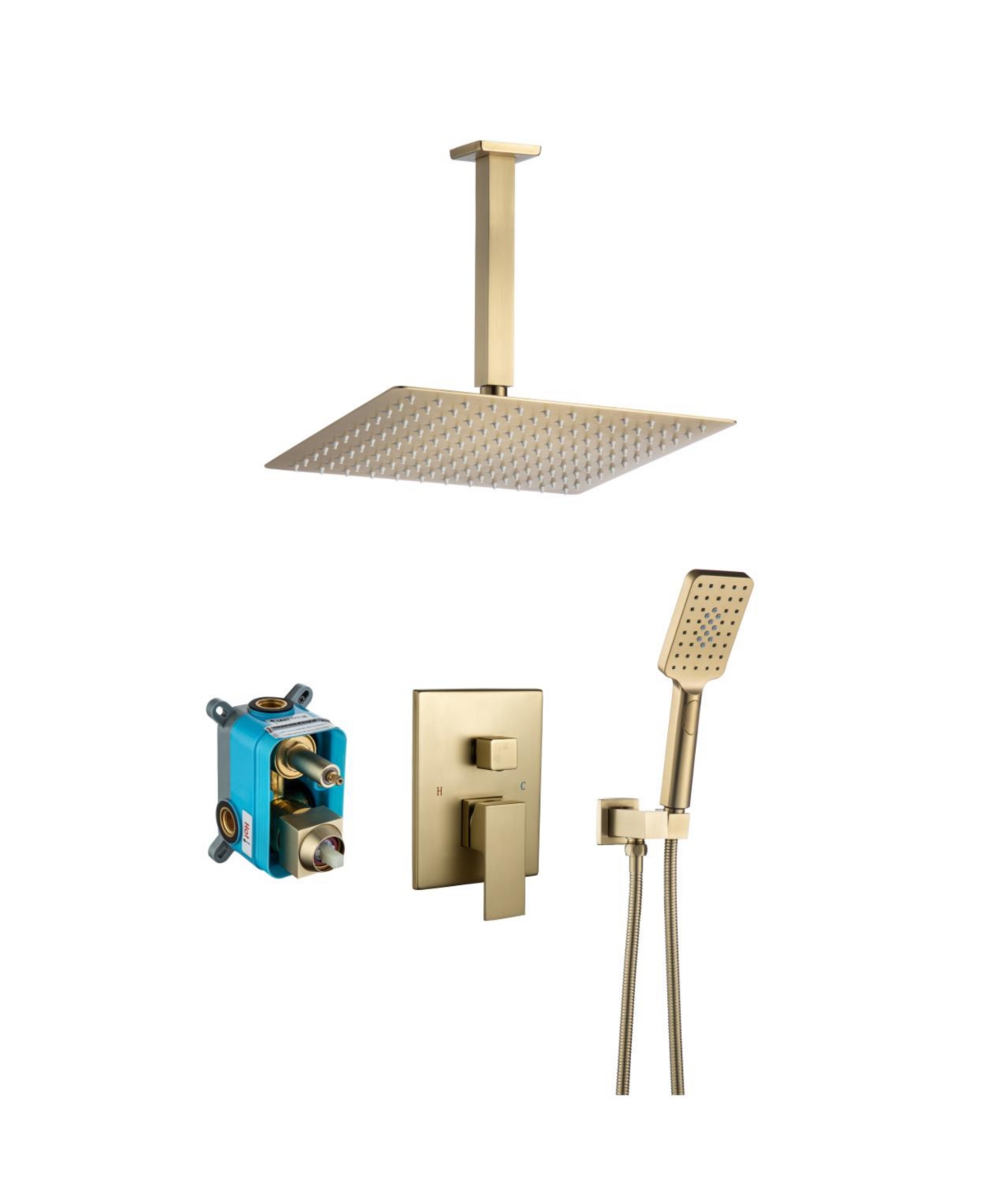 Ceiling Shower Faucet Set with Rain Head & Handheld - Gold