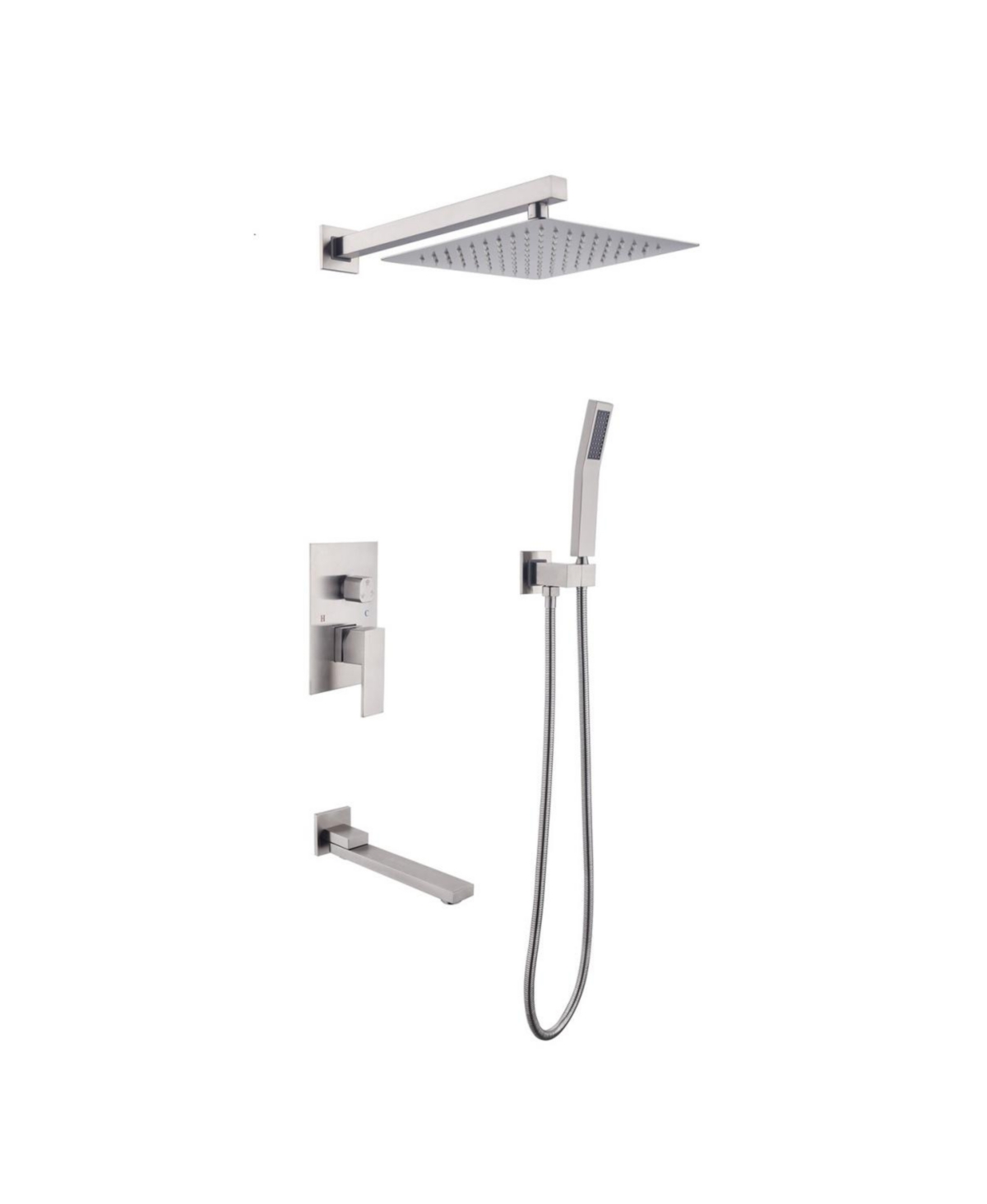 Shower System 10 Inch Square Bathroom Luxury Rain Mixer Shower Combo Set - Silver
