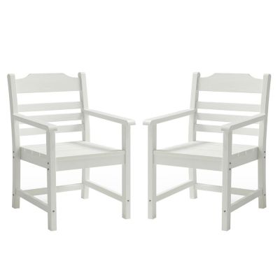 Outdoor Dining Armchairs (Set of 2), White and Wood Grain