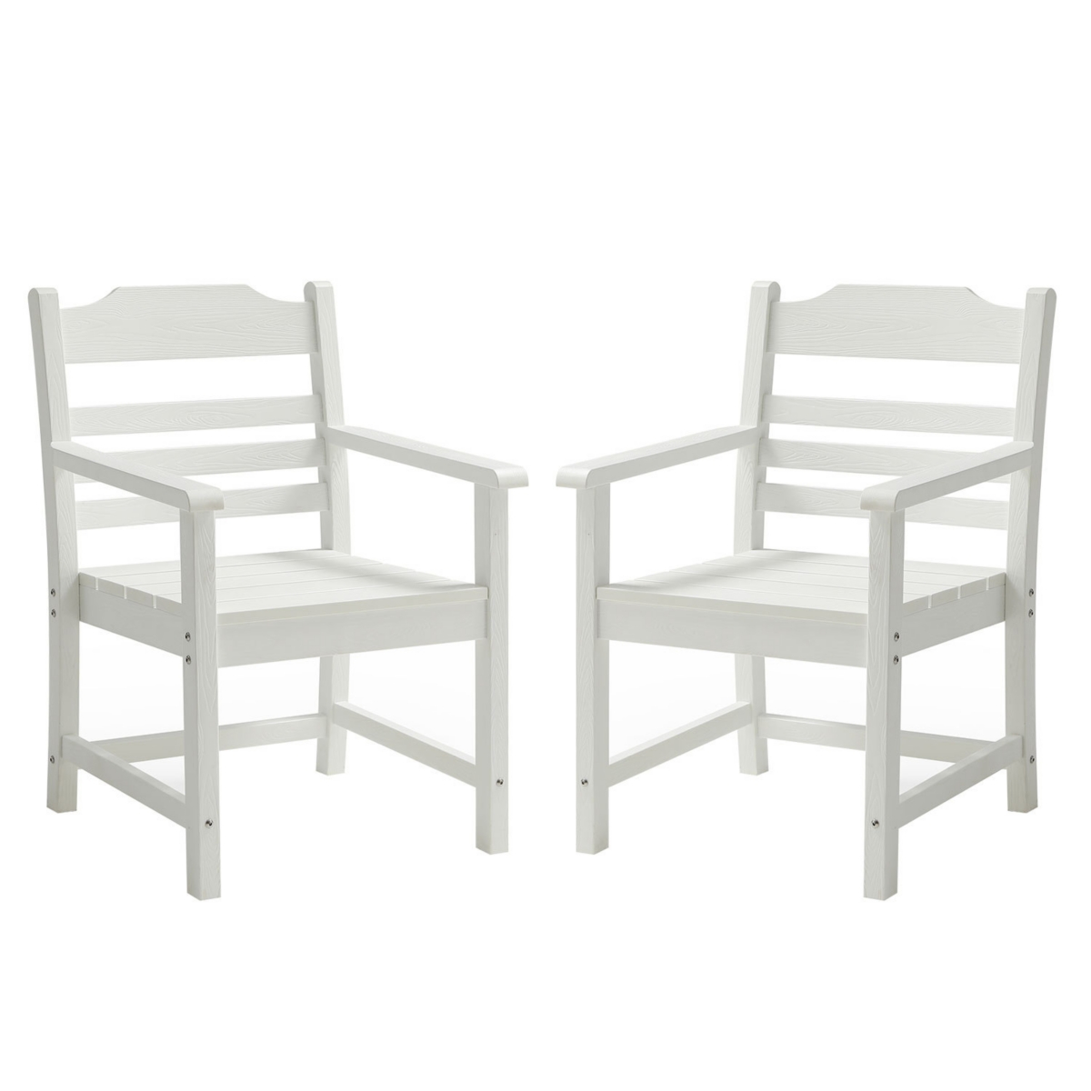 Simplie Fun Patio Dining Chair With Armset Set Of 2, Pure White With Imitation Wood Grain Wexture, Hips Material