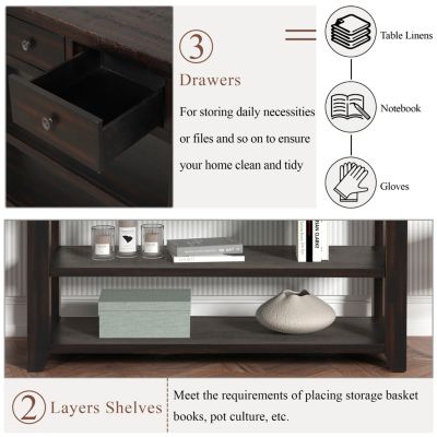 48" Solid Wood Console Table with 3 Drawers, Sturdy Construction, Easy Assembly – Console Table