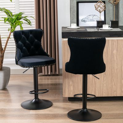 Swivel Velvet Barstools Adjusatble Seat Height From 25-33 Inch, Modern