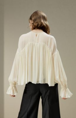 Women's Sheer-shoulder Ruffle Top