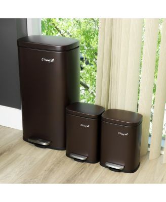 3 Piece 30 Liter and 5 Liter Stainless Steel Step Trash Bin Combo Set with Slow Close Mechanism in Matte Bronze