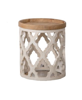  23" Large Distressed White Side Table