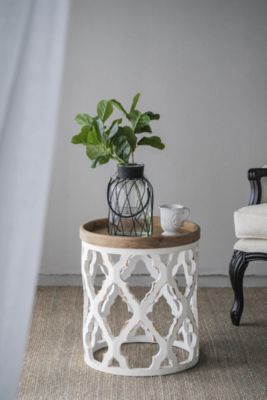  23" Large Distressed White Side Table