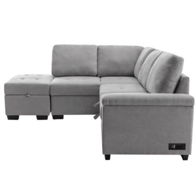 L-Shaped Sleeper Sectional Sofa with USB Charge