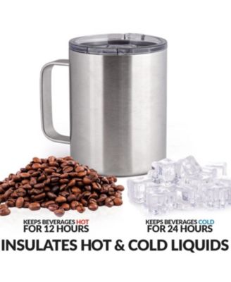 12 oz Insulated Coffee Mug with Lid - Stainless Steel Camping Mug Tumbler with Handle
