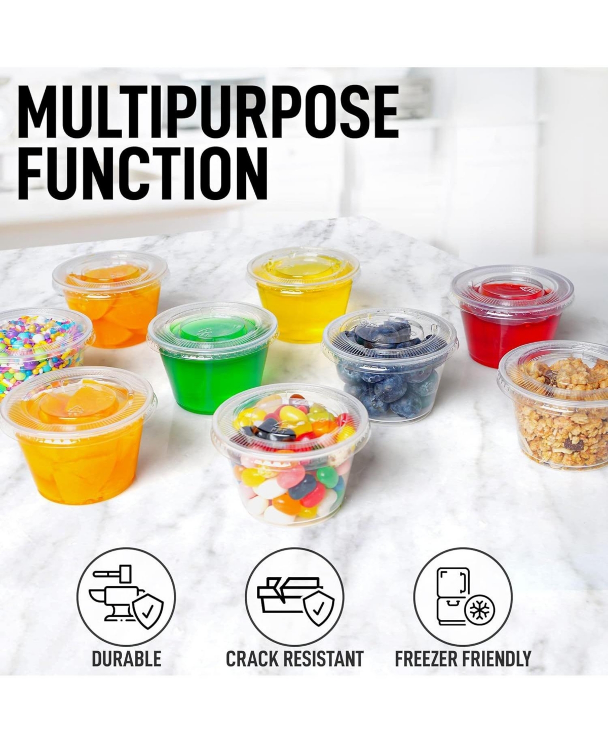 Zulay Kitchen 200 Pack 4ozJello Shot Cups with Lids - Disposable Condiment Cups - Clear