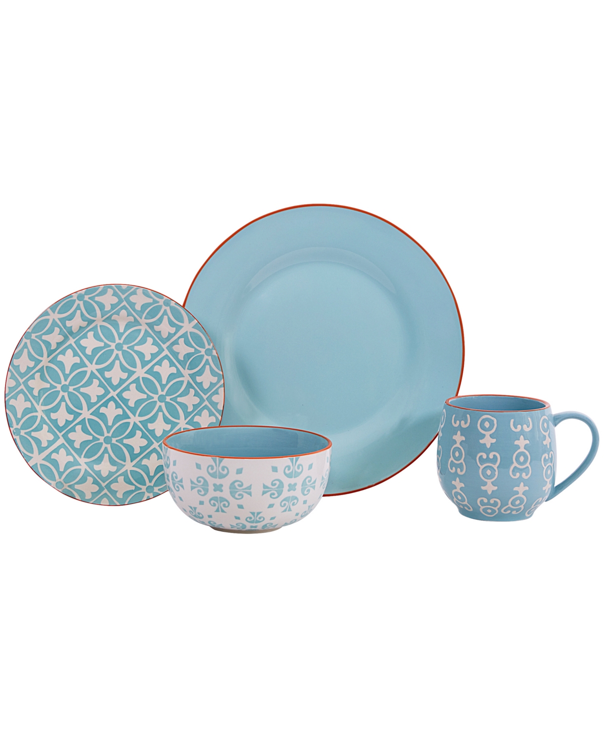 Geo 16 Pc. Dinnerware Set, Service for 4 - Turquoise