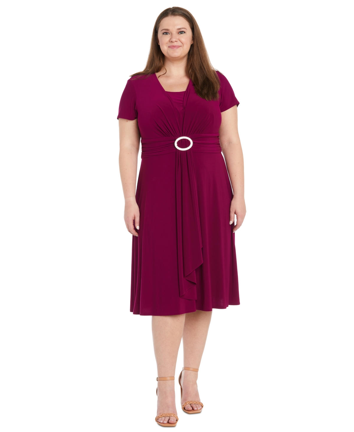 Plus Size Embellished Fit & Flare Dress - Berry